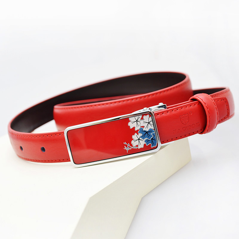 Hot Sale Latest  Cowhide Belt Female Glossy Flower Graphic Patterns Strap Women Belt Genuine Leather