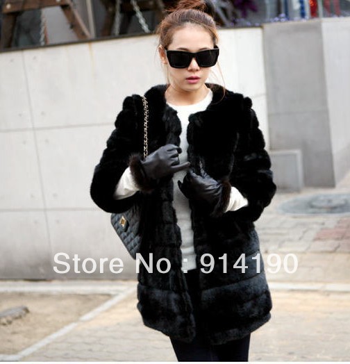 Hot Sale M/L/XL Plus Size Winter Coats Fashion 2012 Black/Beige Faux Fur Long Coat For Women Free Shipping