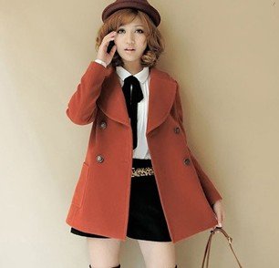 Hot Sale New Fashion Women's Double-breasted Coat for Autumn/Winter M/L/XL Retail TJI8368A RED,BRWON,YELLOW