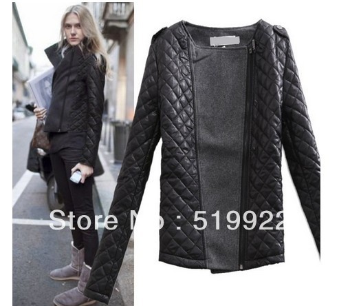 hot sale!!!new fashion womens neutral inclined zipper jacket black coat