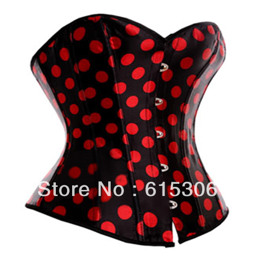 HOT SALE polka dot satin corset Sexy party costume with women clothes bustier black white red