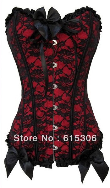 HOT SALE Sexy corset overbust corset shapers brocade bustier S M L XL XXL red