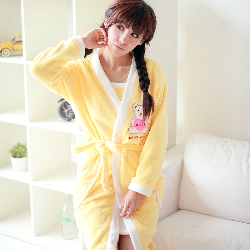 Hot sale Sexy nightwear Core autumn and winter coral fleece sexy robe suspender skirt twinset princess bear bathrobes set