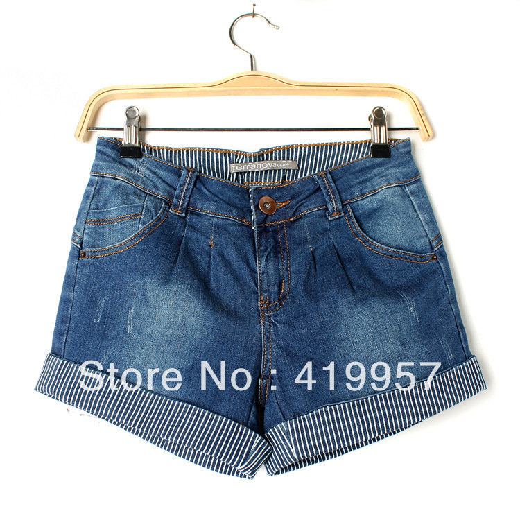 Hot sale stripe design Mid waistline Denim Shorts pants ,Women's Jeans Shorts,free shipping