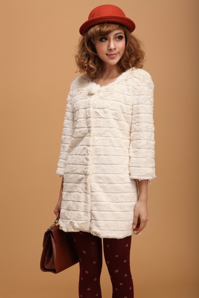 Hot Sale Three Quarter Sleeve Long Women  Faux Fur Coat / Blazers Free Delivery