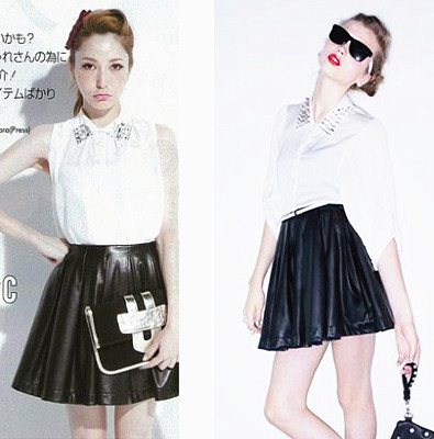 Hot Sale Vivi murua black leather skirt peach pleated short skirt 8092