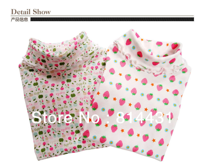 Hot Sale-Wholesales-Free shipping 2013 Child Spring Clothing, Girl's Underwear Shirt Strawberry&Apple shape print undershirt