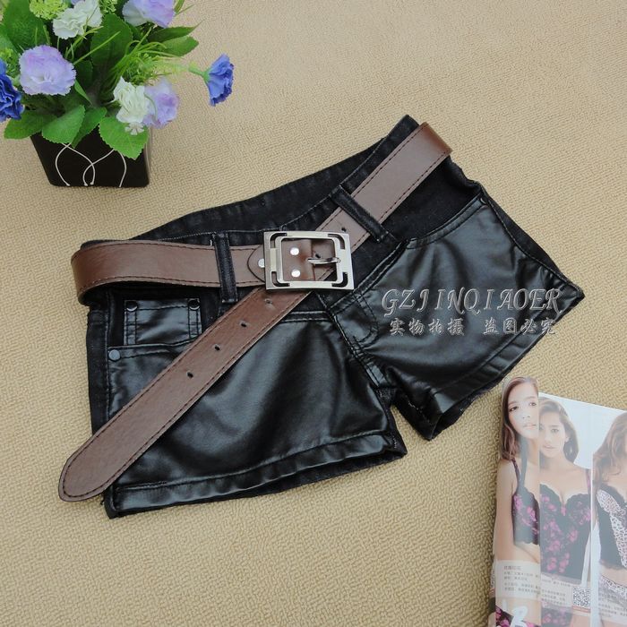 Hot sale Winter shorts female patchwork shorts autumn and winter black casual boot cut jeans 2013 new leather pants denim