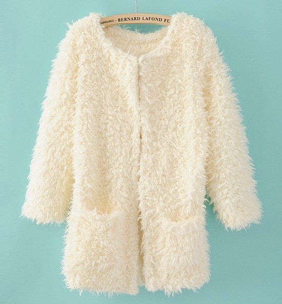 Hot sale women fluffy lambswool plush coat jacket beige color high quality warm winter outwears free shipping 643