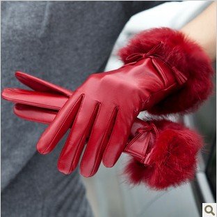 Hot sales!autumn and winter new arrival women's casual rabbit fur bow sheepskin sexy genuine leather gloves