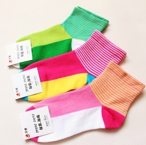 Hot Sales! Candy Color 100% Cotton Socks With  Stripe, Fashion Block Decoration Knee-high Socks HZX0054