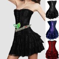 Hot Sales/Free Shipping+ NEW Sexy Lolita Gothic Corset Bustier Lace up w/ Mini Skirt/G-String S M L XL 2XL