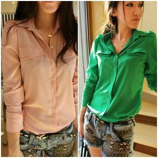 Hot Saling High Street Long-Sleeve Slips 2012 New Year Innovative Items Slim Elegant Mint Shirt Blouses For Women Alibaba Expres