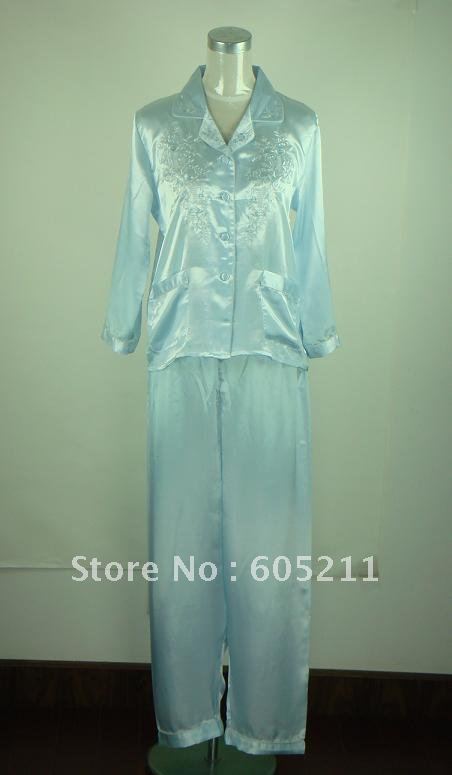 HOT SELL 100% be well light blue New Chinese Women's Silk intimate&Sleep Pyjamas Sleepwear Nightwear size M/L/XL/XXL"LGD S0045"