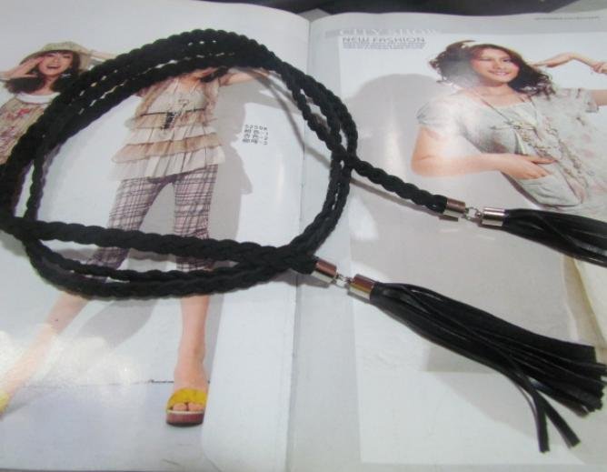 Hot sell!All-match nubuck leather PU leather tassels woven thin belt A14624147544