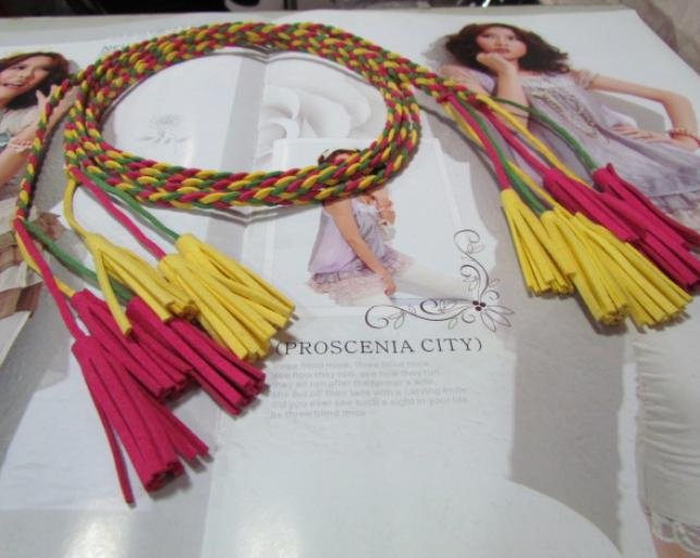 Hot sell!Bohemia style Nubuck leather candy colored tassel thin belt A14401578645