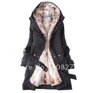 HOT SELL Faux Fur Lining Women Coat and Jacket for Winter Long Warm Outerwear,Black-Beige,S-M-L-XL-XXL,Wholesale