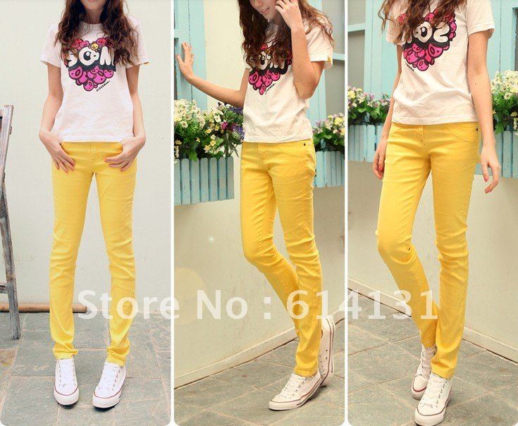 Hot sell !Free shipping Good Quality New ladies cultivate one's morality Jeans...7size. color: yellow