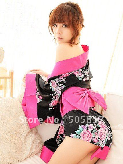 Hot sell !!   Free shipping   Sexy floral kimono robe bathrobe sexy Japanese kimono black/white color  H8099