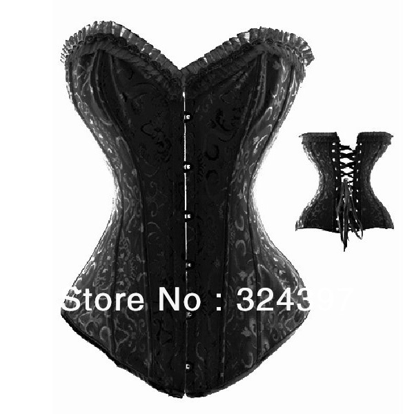 Hot Sell,Heavy Full Spiral Steel Boned Corset Bustier, Black Ladies' Corset TOP,Free Shipping