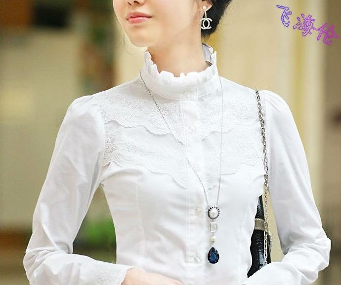 Hot sell Korean style ladies skinny Lace shirt Of OL shirt casual shirt&blouse