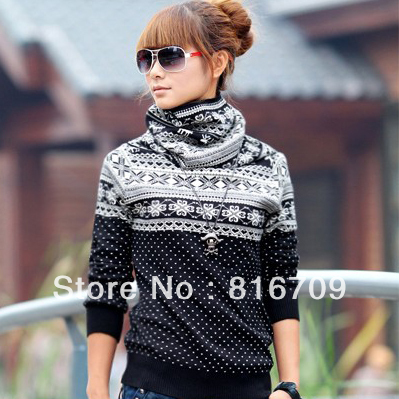 Hot Sell Ladies' fashion casual Pullovers with Christmas Deer and Dot 3 Colors Turtleneck Women Free Size Free Shipping