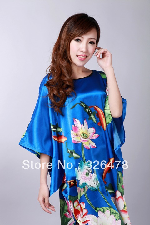 HOT SELL New Chinese Women's Silk Satin hand painting intimate&Sleep kimono robe gown Nightwear one size   S0104-B