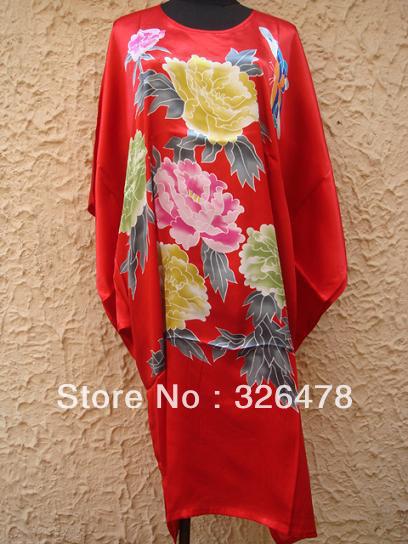 HOT SELL New Chinese Women's Silk Satin hand painting intimate&Sleep kimono robe gown Nightwear one size   S4016