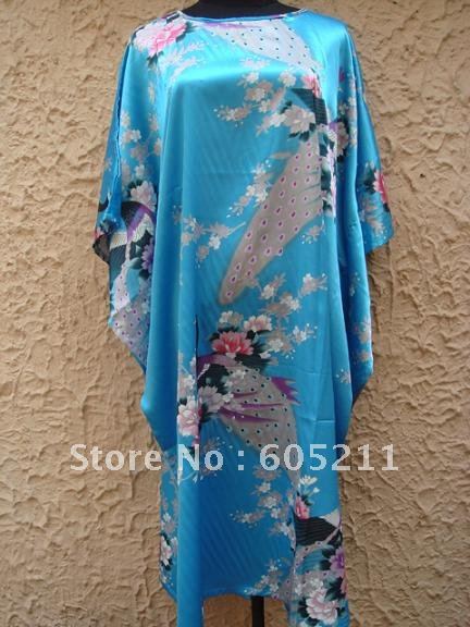 HOT SELL New Chinese Women's Silk Satin hand painting intimate&Sleep kimono robe gown Nightwear peafowl one size "LGD S4002"