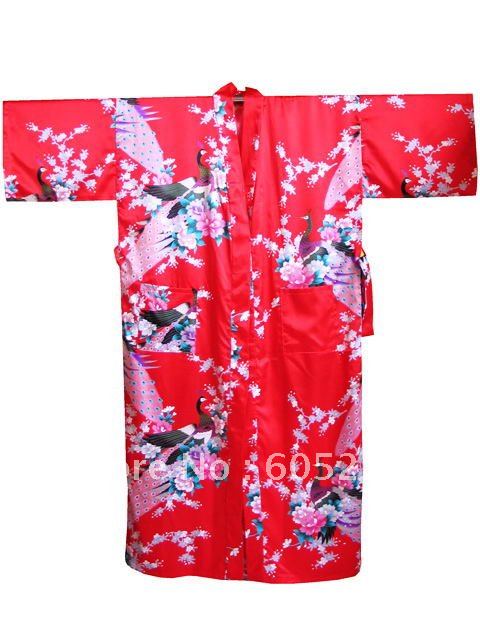 HOT SELL New Chinese Women's Silk Satin hand painting intimate&Sleep kimono robe gown Nightwear peafowl size S-XXXL"LGD S0004"