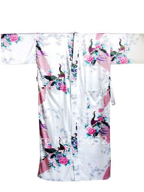 HOT SELL New Chinese Women's Silk Satin hand painting intimate&Sleep kimono robe gown Nightwear peafowl size S-XXXL"LGD S0006"