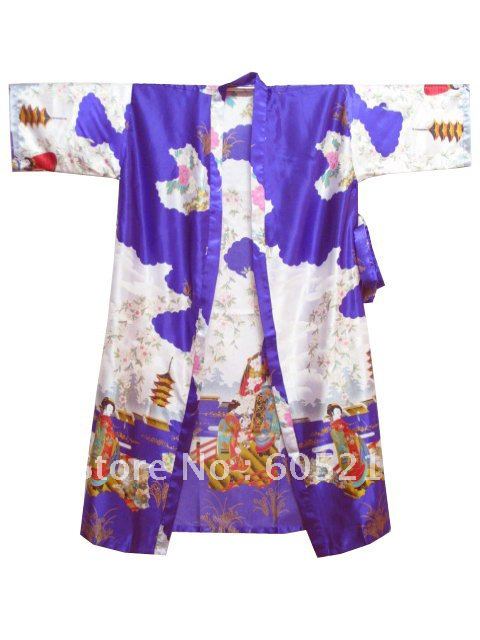 HOT SELL New Chinese Women's Silk Satin hand painting intimate&Sleep kimono robe gown Nightwear peri size S-XXXL"LGD S0017"