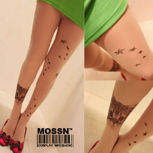 Hot Sell!!New Sheer Stylish Pantyhose Stocking Cat&Star Hosiery Tatoo Pattern Tights Leggings