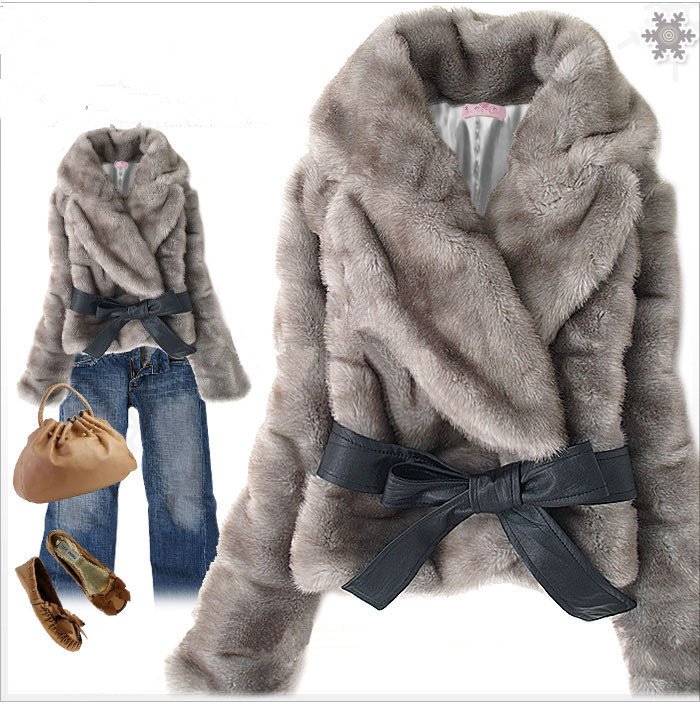 hot sell !New Short Coat Women's Korean Style Outwear Belted Faux Fur Rabbit Hair,free shipping #C0008