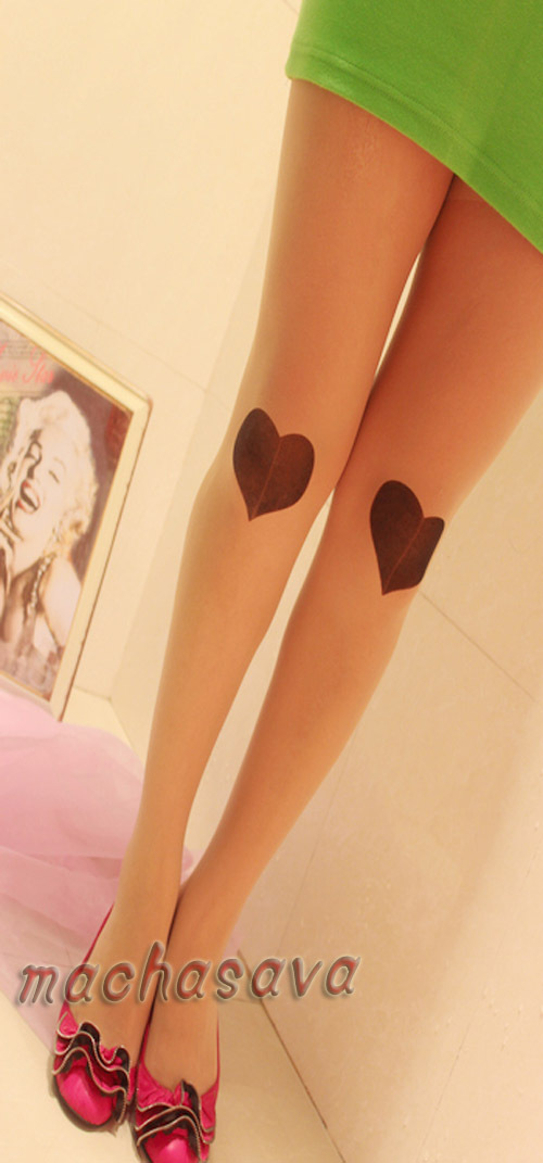 Hot Sell!! New Transparent Tattoo Heart Tights Leggings Pantyhose Stockings