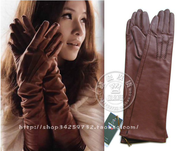 Hot Sell Sheepskin Genuine Leather 50cm Long Gloves Women's Winter Gloves