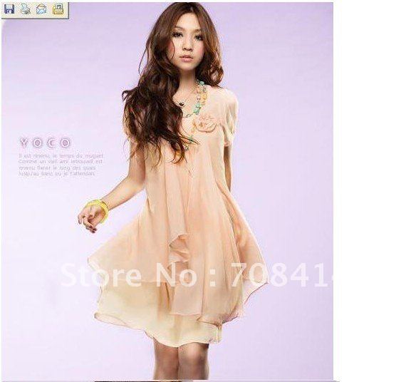 Hot sell woman fashion summer one Floral chiffon dress free shipping 00199