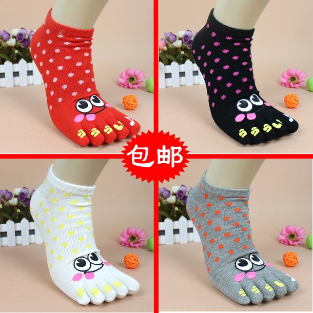 Hot-selling 10 double cartoon 100% cotton toe socks Women thin sock red socks