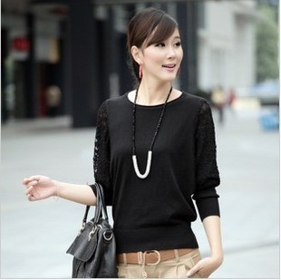 Hot-selling 12 spring and autumn sweet lace long-sleeve o-neck loose sweater loose basic female