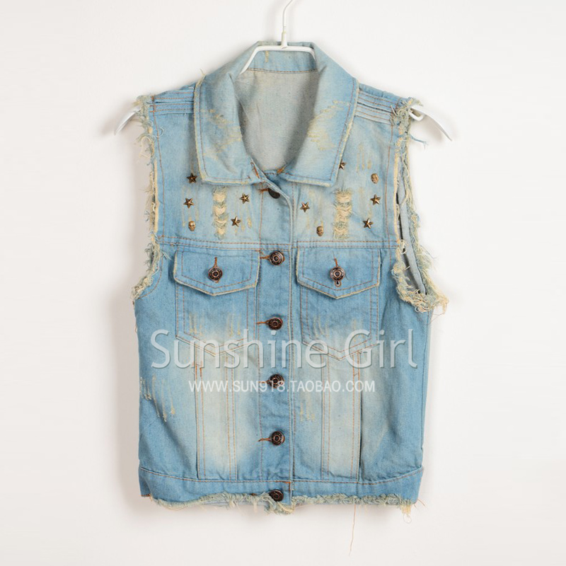 Hot-selling 2012 autumn street skull rivet retro finishing denim sleeveless women's small vest