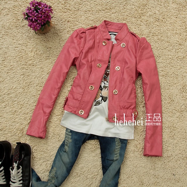 HOT SELLING 2012 hehehei small double breasted two ways leather clothing denim outerwear autumn female