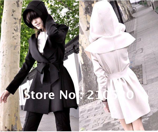 Hot selling! 2012 New Fashion Korea style Women's Overcoat Hooded Classic Trench long Outwear Top Free Shipping