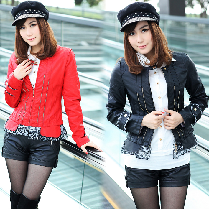 Hot-selling 2012 PU leather zipper long-sleeve coat regular style slim