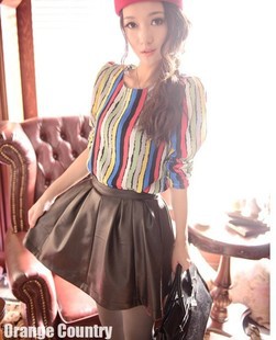 Hot selling 2012 sexy leather skirts PU faux high waist vintage puff short skirt sheds bust skirt free shipping