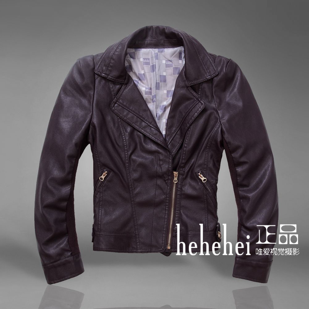 HOT SELLING 2012 short zipper large lapel leather clothing denim outerwear