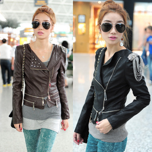 Hot-selling 2012 tassel ! women's water wash PU clothing female outerwear jacket motorcycle jacket 312