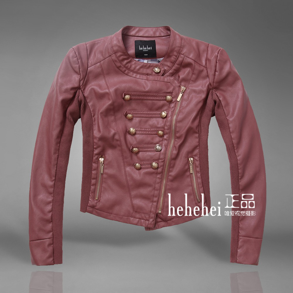 HOT SELLING 2012 women's hehehei leather clothing denim outerwear blue black pink