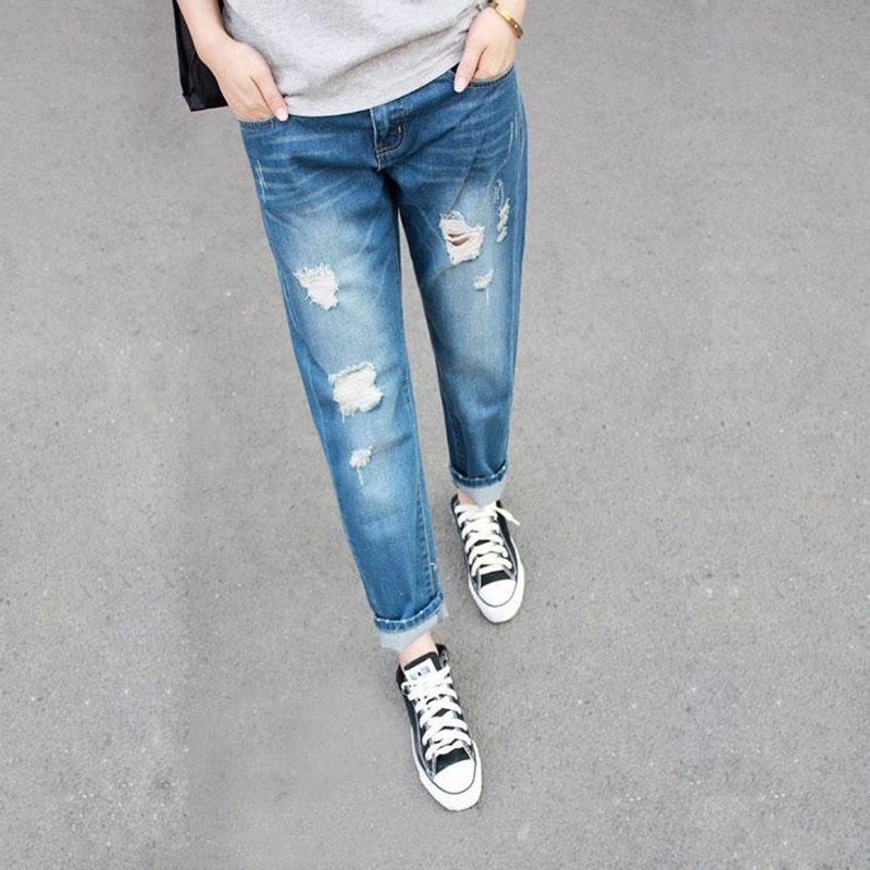 Hot-selling 2013 fashion loose plus size hole casual jeans pants ankle length trousers female trousers