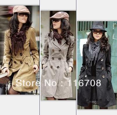 Hot selling 2013 New Fashion Women's Slim Fit Trench Double-breasted Coat Casual Outwear free shipping JK011