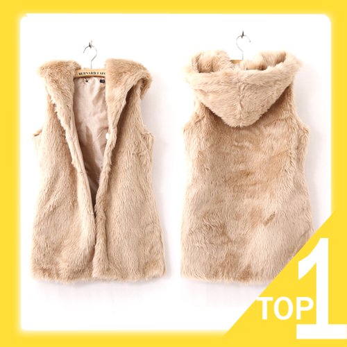 Hot selling 2013 new Hot Sale Women's Korean Style Hair fur Vest, faux fur hooded waistcoat khaki Y1063 (Drop shipping support!)